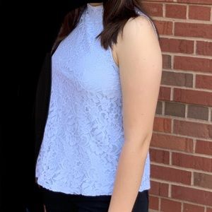 Sienna Sky Light Blue Lace Tank Top with high neck size small